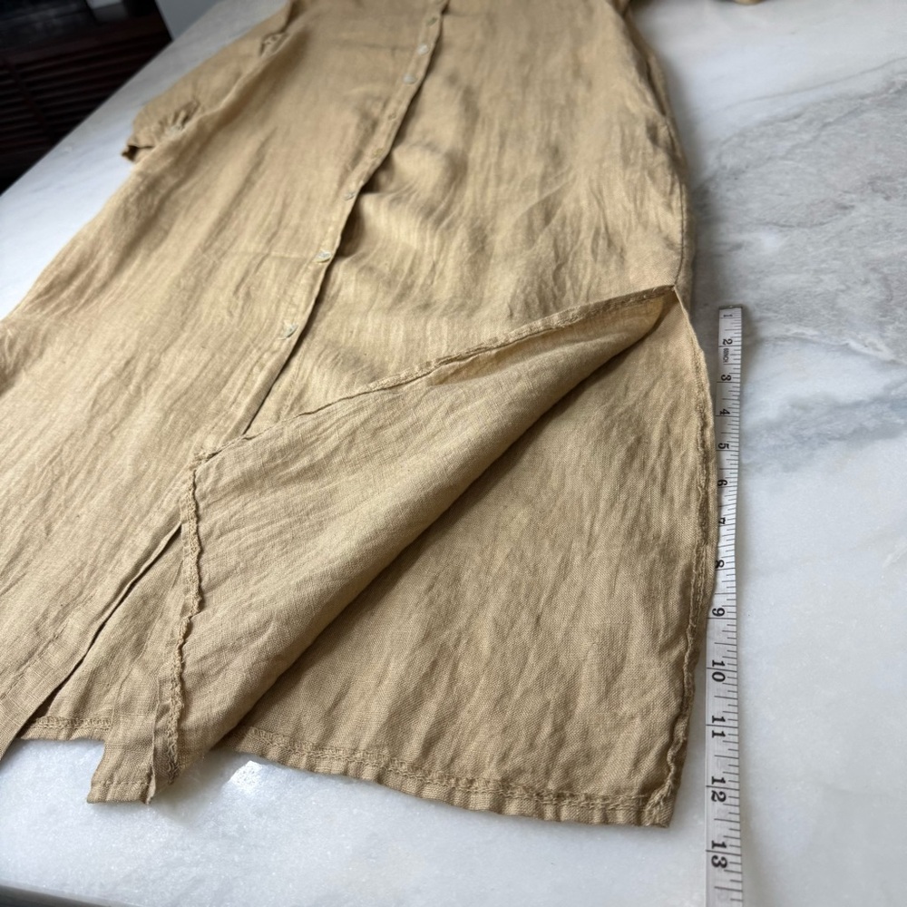 Scandal 100% Linen button down midi dress with split seams M/L Made in Italy - Picture 11 of 12